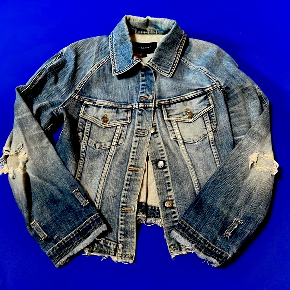 Vintage Early 2000s Distressed Burberry Denim Jacket, US 12 (fits med/lg)